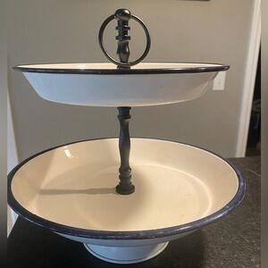 Elegant Two-Tier Cream and Black Serving Stand